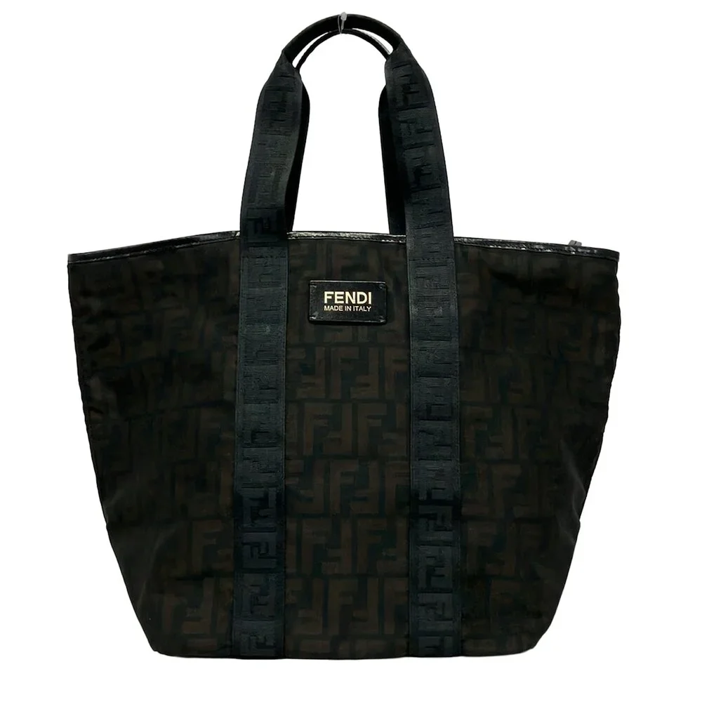 Fendi Zucca Handbag 7VA240 Dark Brown Black Nylon Leather